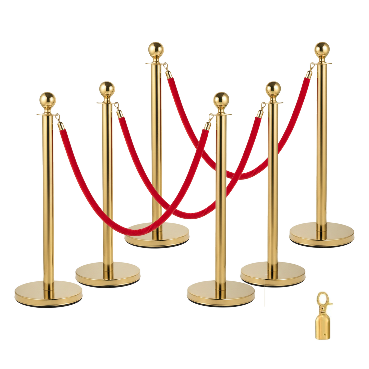 Gold & Silver Queue Barrier Posts with 1.5M Red Velvet Rope – Stainless Steel Stanchion Set - image 3