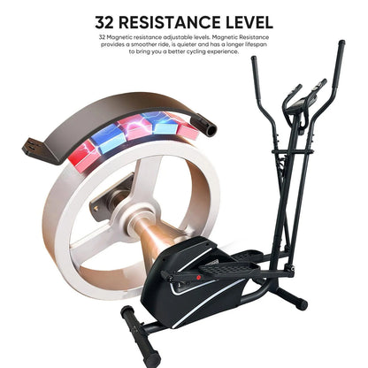 JC Buckman V-Step Elliptical Training Machine – 32 Magnetic Resistance Levels, 11-Inch Stride, LCD Display, 4Kg Flywheel, 16 Preset Programs