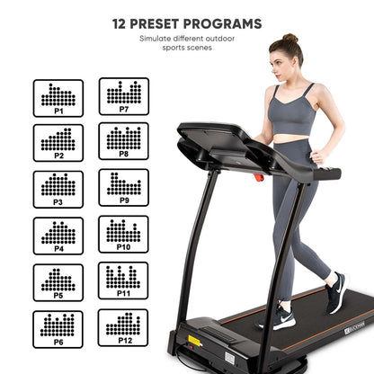 JC BUCKMAN V-Jog Treadmill – 2.0 HP Motor, Foldable, 3-Level Manual Incline, LCD Display, Shock Absorption, 12 Preset Programs