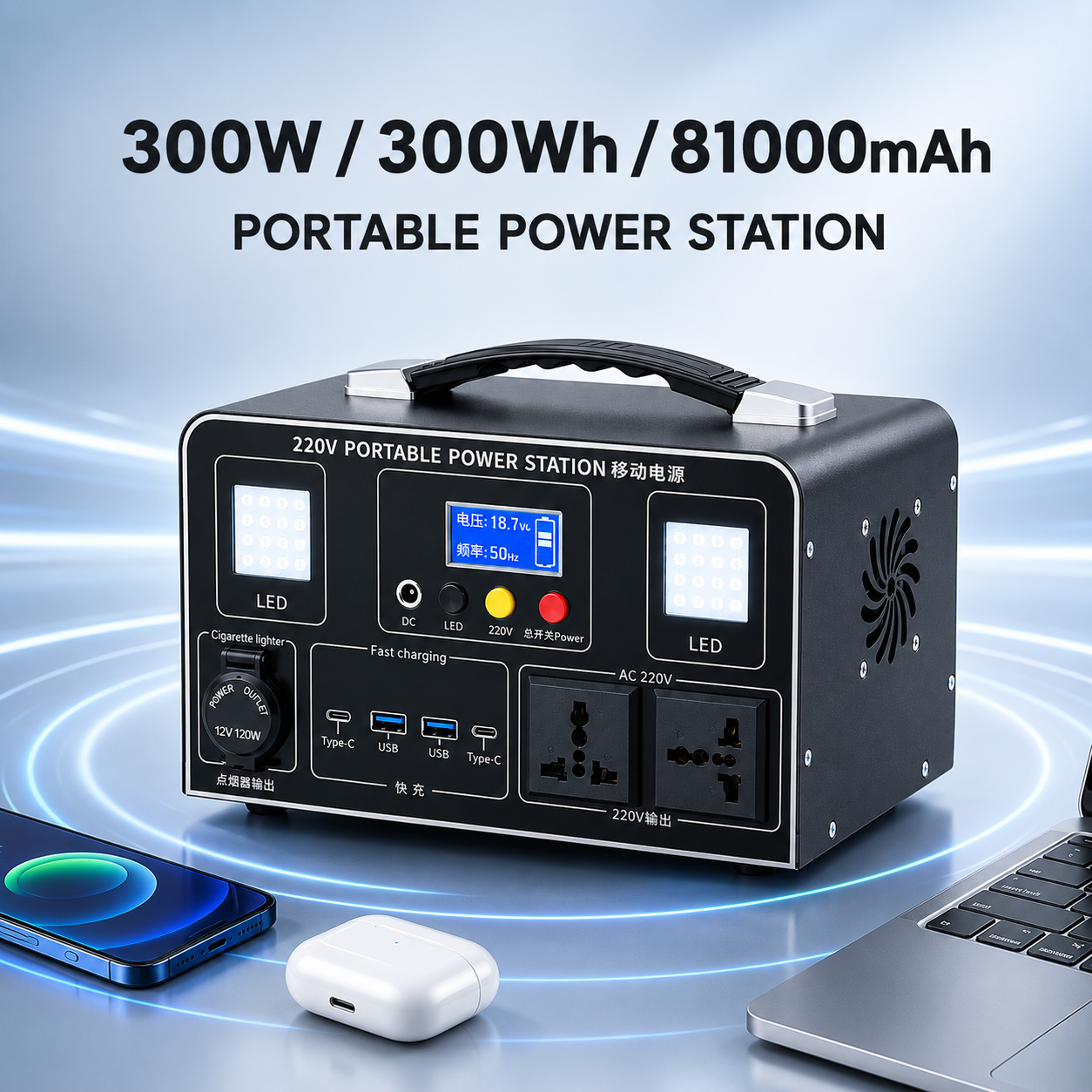 STN300 300W Portable Power Station, 300Wh, MPPT Solar Charging Support