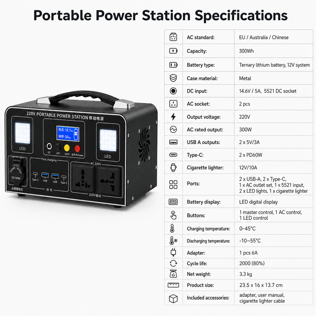 STN300 300W Portable Power Station, 300Wh, MPPT Solar Charging Support