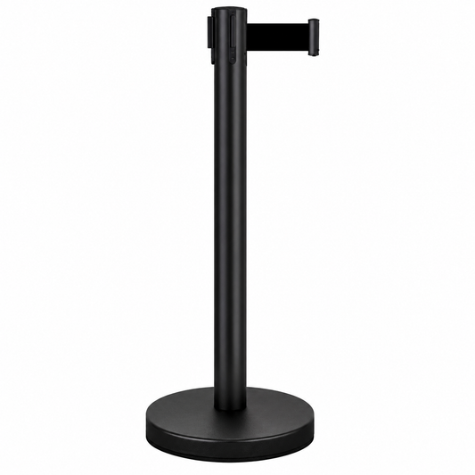 TAZEET Retractable Queue Barrier Stanchion – 2M Black Nylon Belt, 4-Way Steel Crowd Control Post with Heavy Duty Base – 1PC, 2PCS, 4PCS, 6PCS & 8PCS Pack – For Banks, Malls, Airports & Events UAE