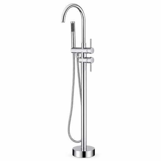 Freestanding Bathtub Faucet Tub Filler - Chrome Floor Mounted Brass Faucet with Handheld Shower