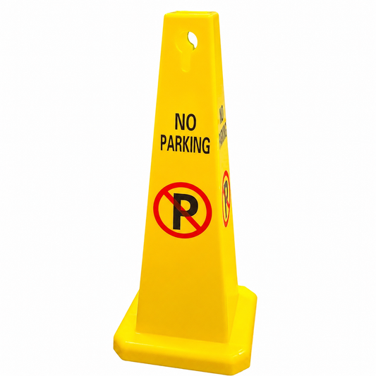 TAZEET 4-Sided No Parking Traffic Cone Sign – Floor Standing Yellow Safety Cone Barrier | 67.3 cm Height | 0.79 kg Heavy Duty Plastic