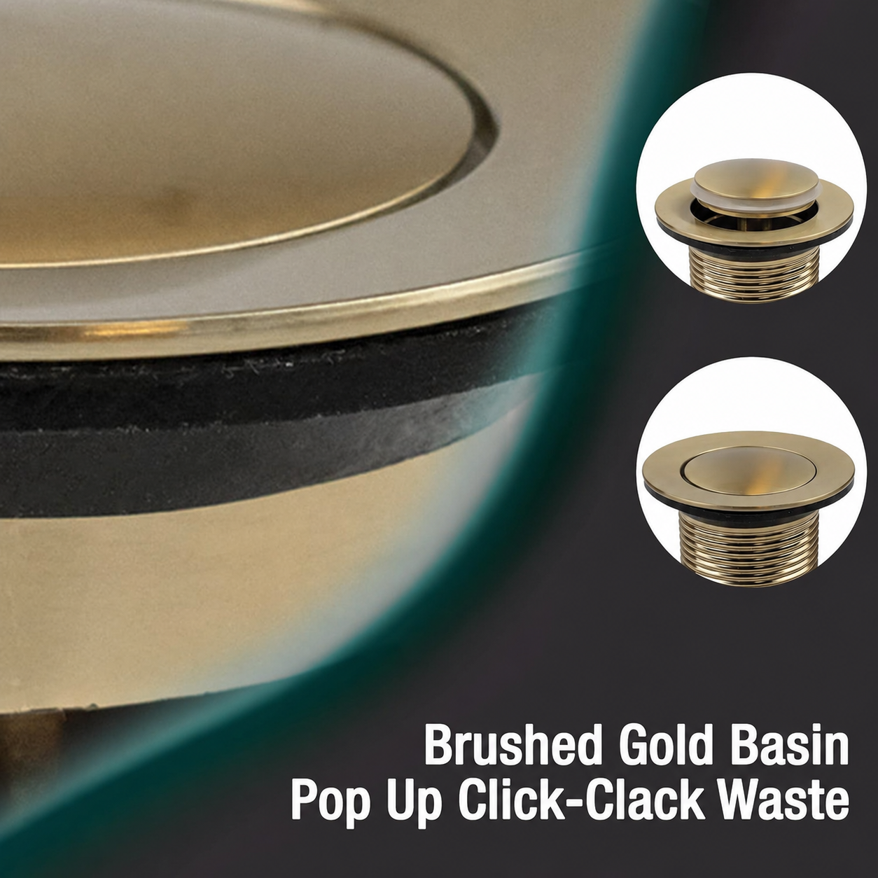 Brushed Gold Click-Clack Basin Waste - Brass Pop-Up Sink Drain Plug - product image 5