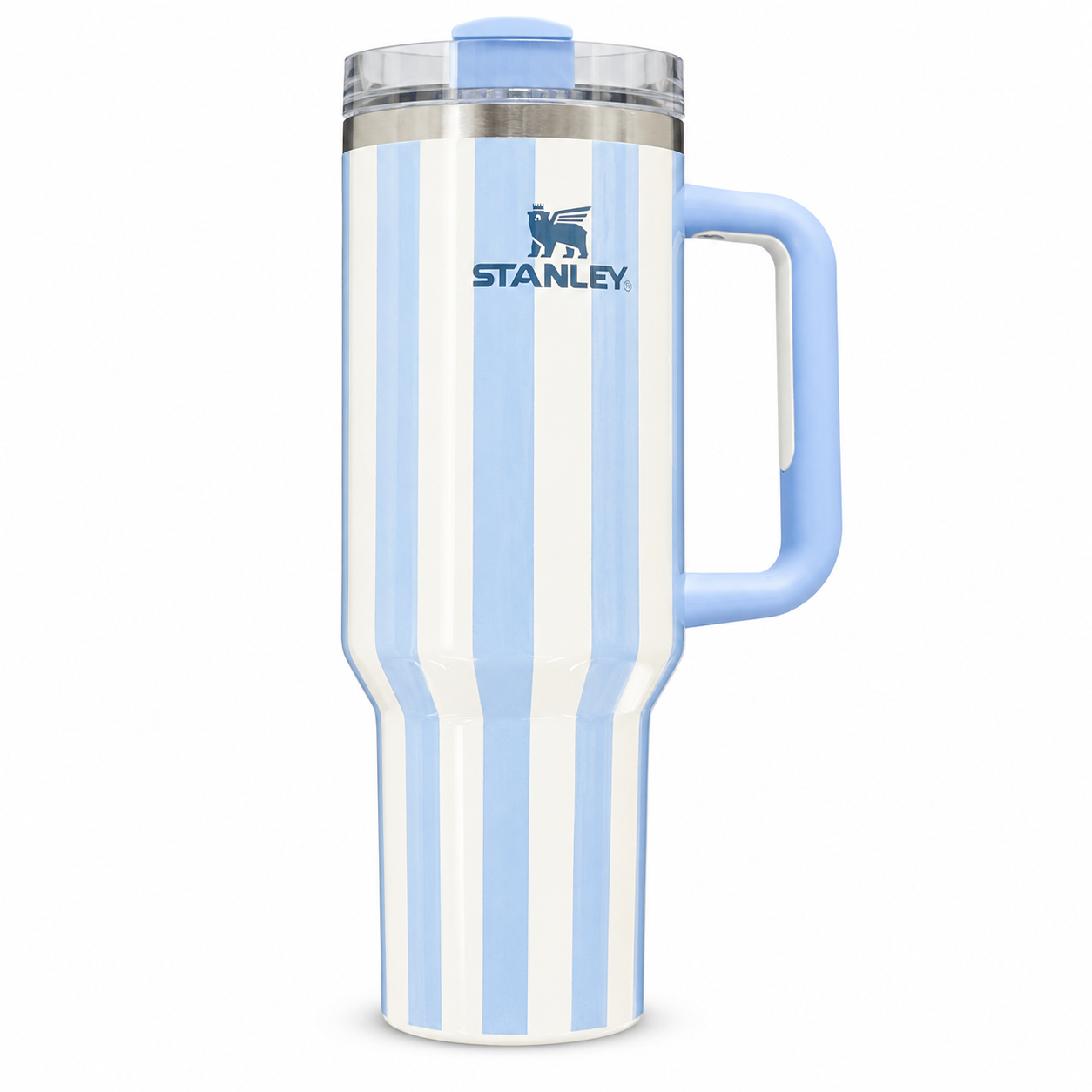 Stanley Quencher H2.0 FlowState tumbler 40 oz in Cornflower Cabana Gloss, stainless steel with handle and straw