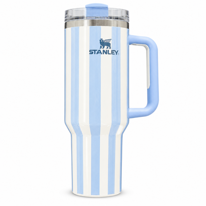 Stanley Quencher H2.0 FlowState tumbler 40 oz in Cornflower Cabana Gloss, stainless steel with handle and straw