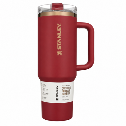 Stanley Quencher H2.0 FlowState tumbler 40 oz in Cranberry Gloss, stainless steel with handle and straw