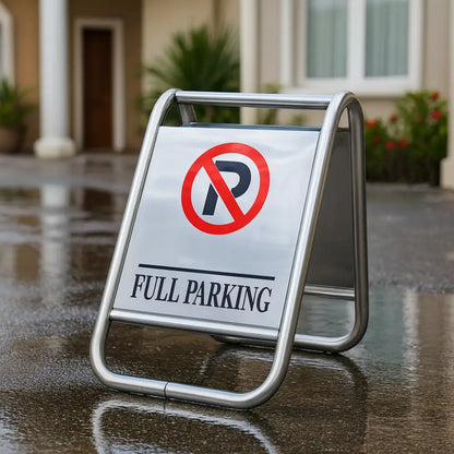 TAZEET A-Shape Stainless Steel No Parking Sign Board – Self Standing Floor Signage | 65 x 48 x 60 cm Heavy Duty Parking Barrier
