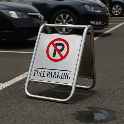 TAZEET A-Shape Stainless Steel No Parking Sign Board – Self Standing Floor Signage | 65 x 48 x 60 cm Heavy Duty Parking Barrier