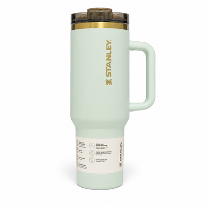 Stanley Quencher H2.0 FlowState tumbler 40 oz in Gilded Celadon, stainless steel with handle and straw