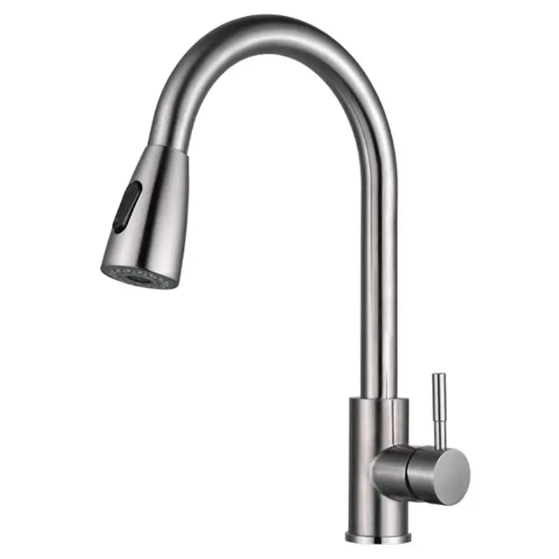 Kitchen Faucet with Pull-Down Sprayer, Stainless Steel High Arc Mixer with 2 Spray Modes, Hot & Cold Water, 360° Rotating Sink Tap, Available in Chrome, Black, and Gold