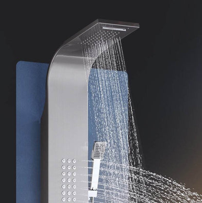 Stainless Steel Shower Panel Tower System with Multi-Function Rainfall, Waterfall, Massage Jets, Tub Spout, and Hand Shower for Home, Hotel, Resort