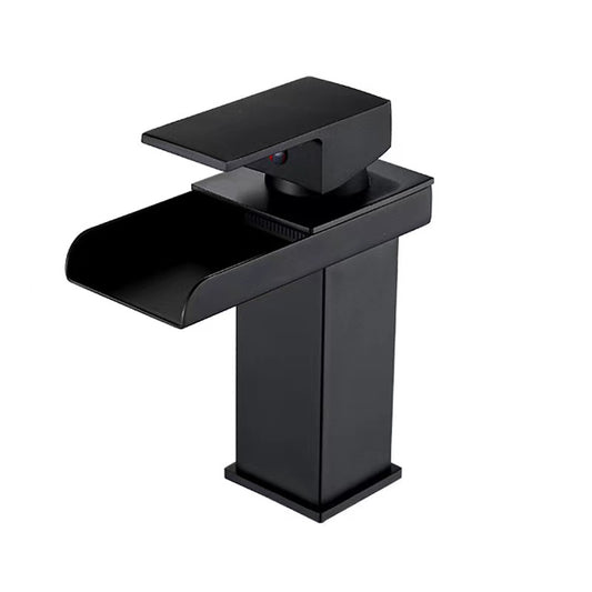 TAZEET Luxury Copper Waterfall Bathroom Faucet – Chrome Plated Basin Mixer Tap with LED Light, Single Handle Hot & Cold Sink Faucet for Vanity & Washbasin