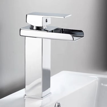 TAZEET Luxury Copper Waterfall Bathroom Faucet – Chrome Plated Basin Mixer Tap with LED Light, Single Handle Hot & Cold Sink Faucet for Vanity & Washbasin