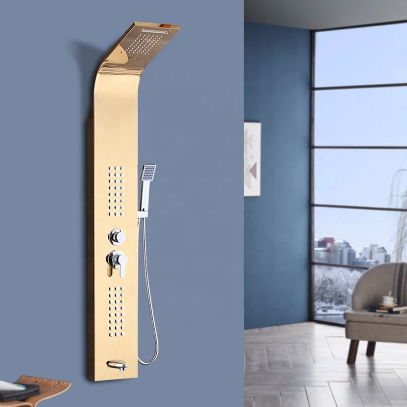 Stainless Steel Shower Panel Tower System with Multi-Function Rainfall, Waterfall, Massage Jets, Tub Spout, and Hand Shower for Home, Hotel, Resort