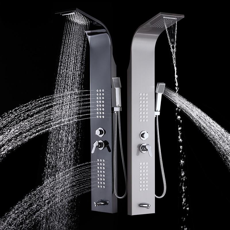 Stainless Steel Shower Panel Tower System with Multi-Function Rainfall, Waterfall, Massage Jets, Tub Spout, and Hand Shower for Home, Hotel, Resort