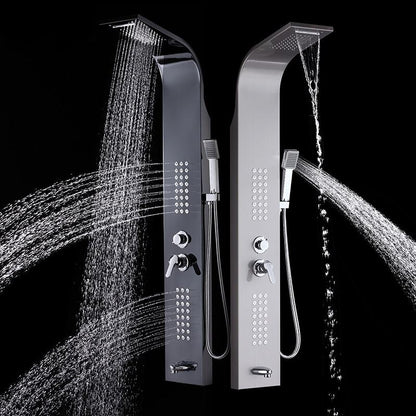 Stainless Steel Shower Panel Tower System with Multi-Function Rainfall, Waterfall, Massage Jets, Tub Spout, and Hand Shower for Home, Hotel, Resort