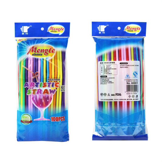 Tazeet Pack of 100 Reusable Flexible Straws – Food Grade, Colorful, and Bendable Straws for Cocktails and Juices