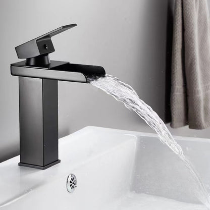 TAZEET Luxury Copper Waterfall Bathroom Faucet – Chrome Plated Basin Mixer Tap with LED Light, Single Handle Hot & Cold Sink Faucet for Vanity & Washbasin