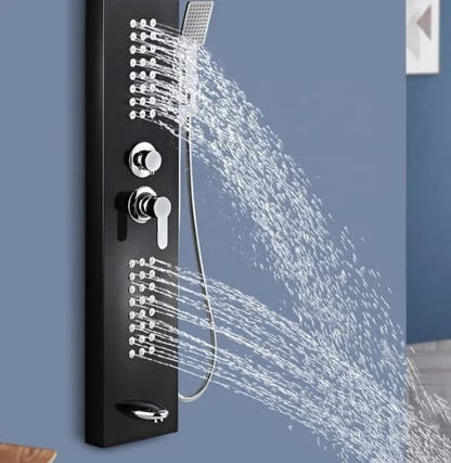 Stainless Steel Shower Panel Tower System with Multi-Function Rainfall, Waterfall, Massage Jets, Tub Spout, and Hand Shower for Home, Hotel, Resort