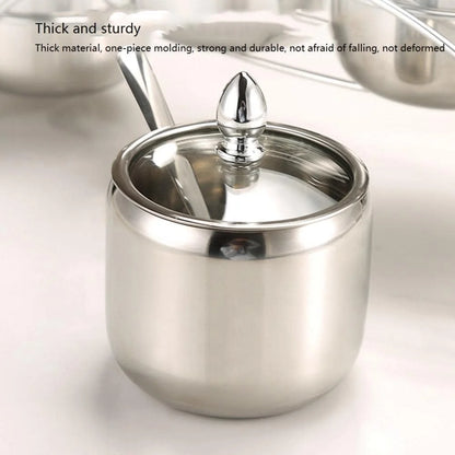 3-Grid Stainless Steel Seasoning Box Set – Sugar, Salt & Spice Containers with Spoons, Glass Lids & Tray - image 3