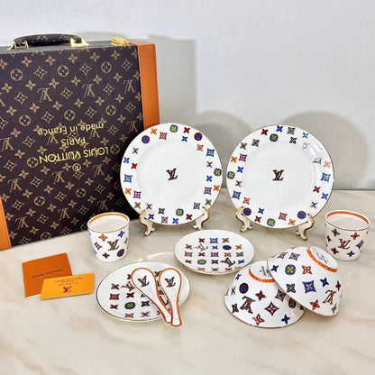 Custom LV Dining Tableware Set with Luxury Leather Box – Elegant 6-Piece Tableware Collection