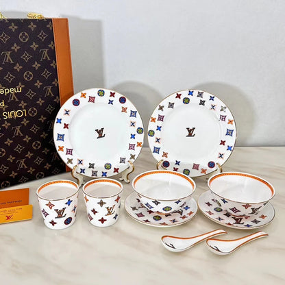 Custom LV Dining Tableware Set with Luxury Leather Box – Elegant 6-Piece Tableware Collection