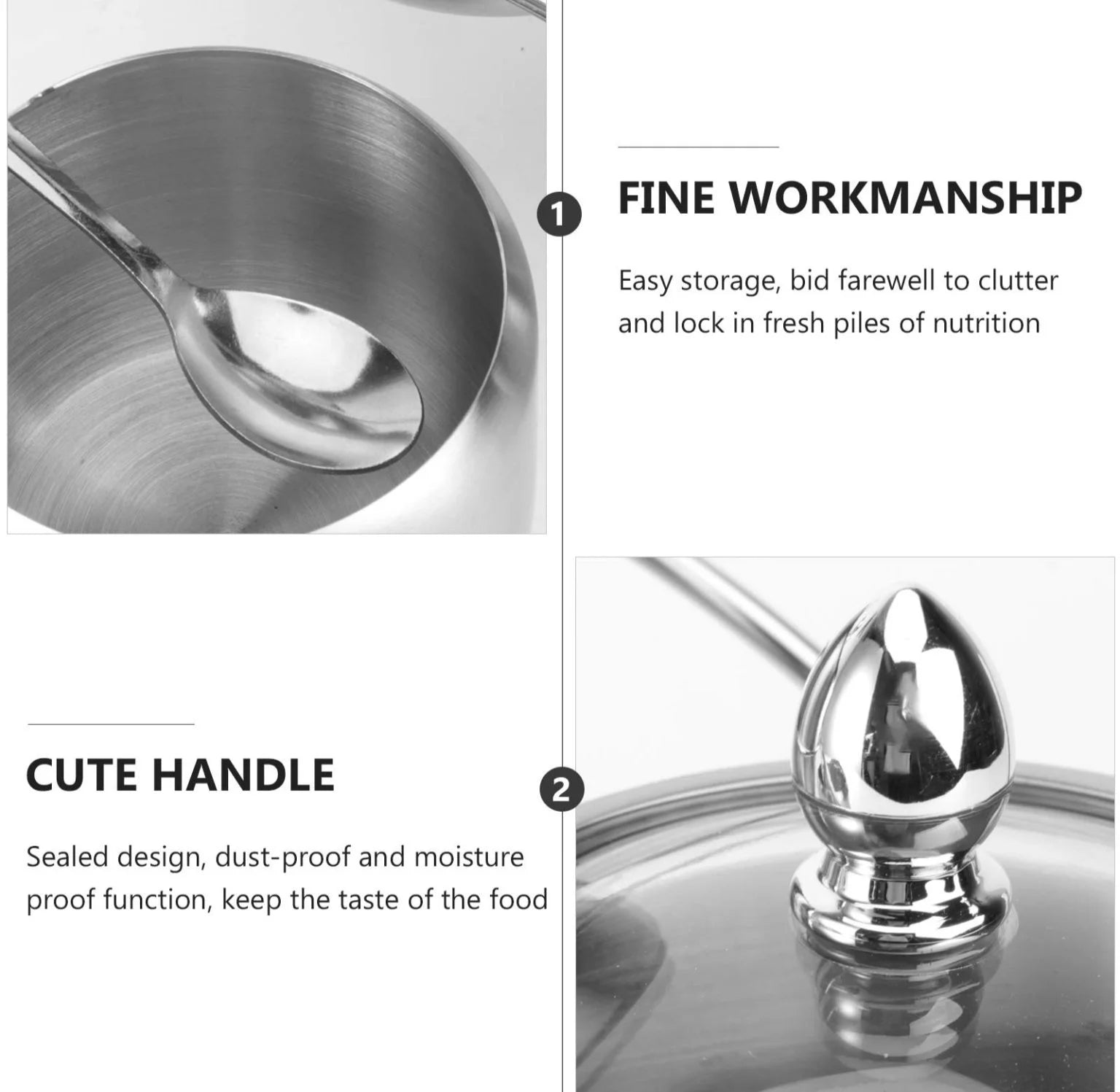 3-Grid Stainless Steel Seasoning Box Set – Sugar, Salt & Spice Containers with Spoons, Glass Lids & Tray - image 4