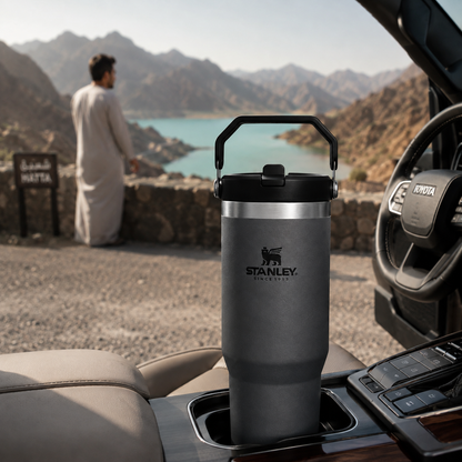 Stanley IceFlow Flip Straw Tumbler 30 oz showing the flip-up straw in the open position