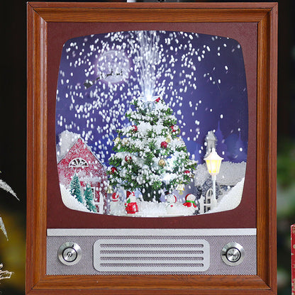 Christmas Rotating Snow Simulation Retro TV Ornament – Musical Snowing Lantern with Animated Scene & LED Lights