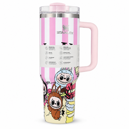 Stanley Quencher H2.0 FlowState tumbler 40 oz in Labubu design, stainless steel with handle and straw