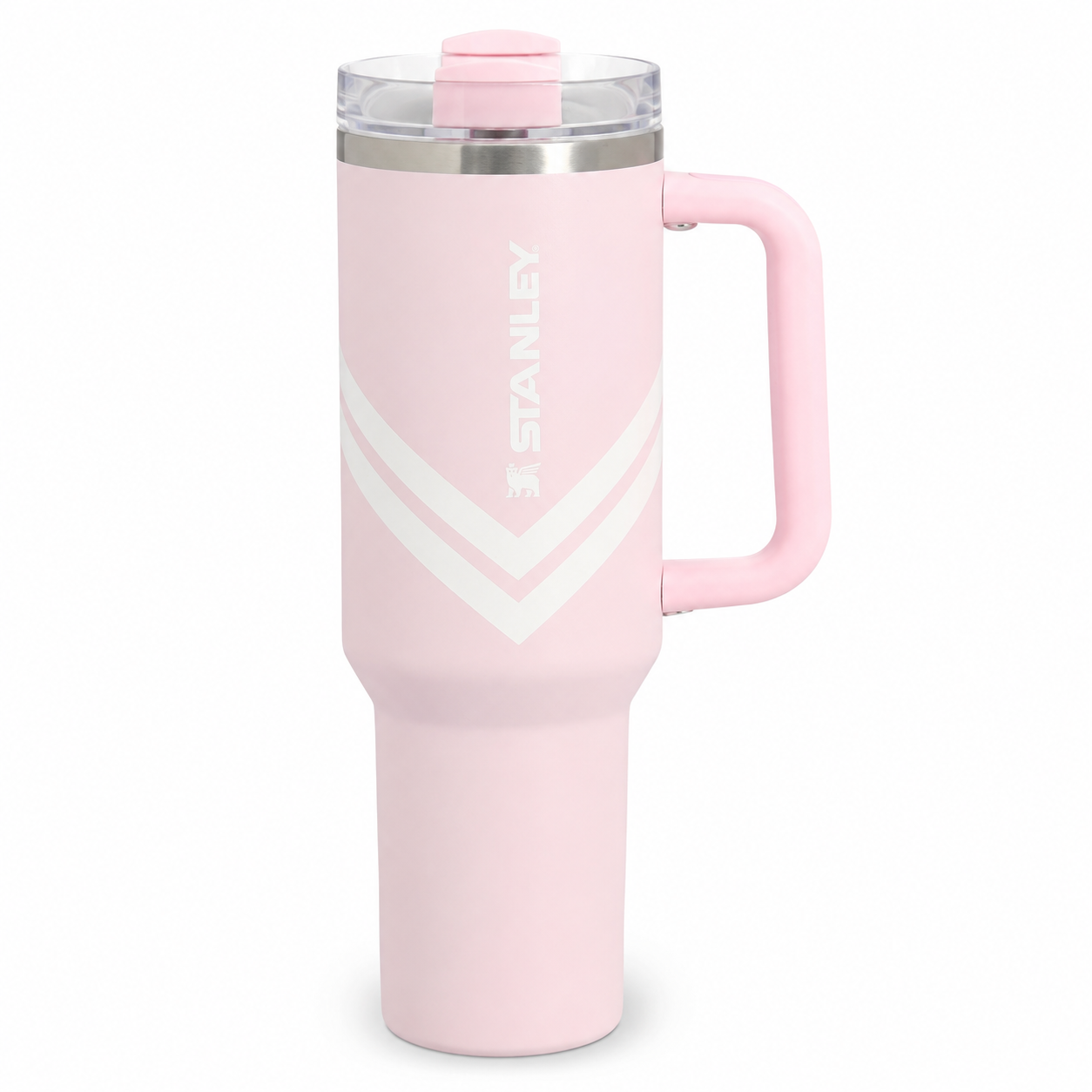 Stanley Quencher H2.0 FlowState tumbler 40 oz in Pink Chevron, stainless steel with handle and straw