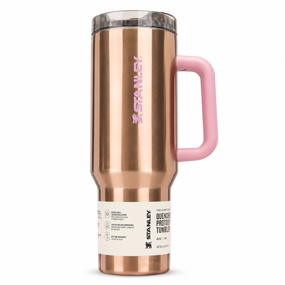 Stanley Quencher H2.0 FlowState tumbler 40 oz in ProTour Rose Gold, stainless steel with handle and straw
