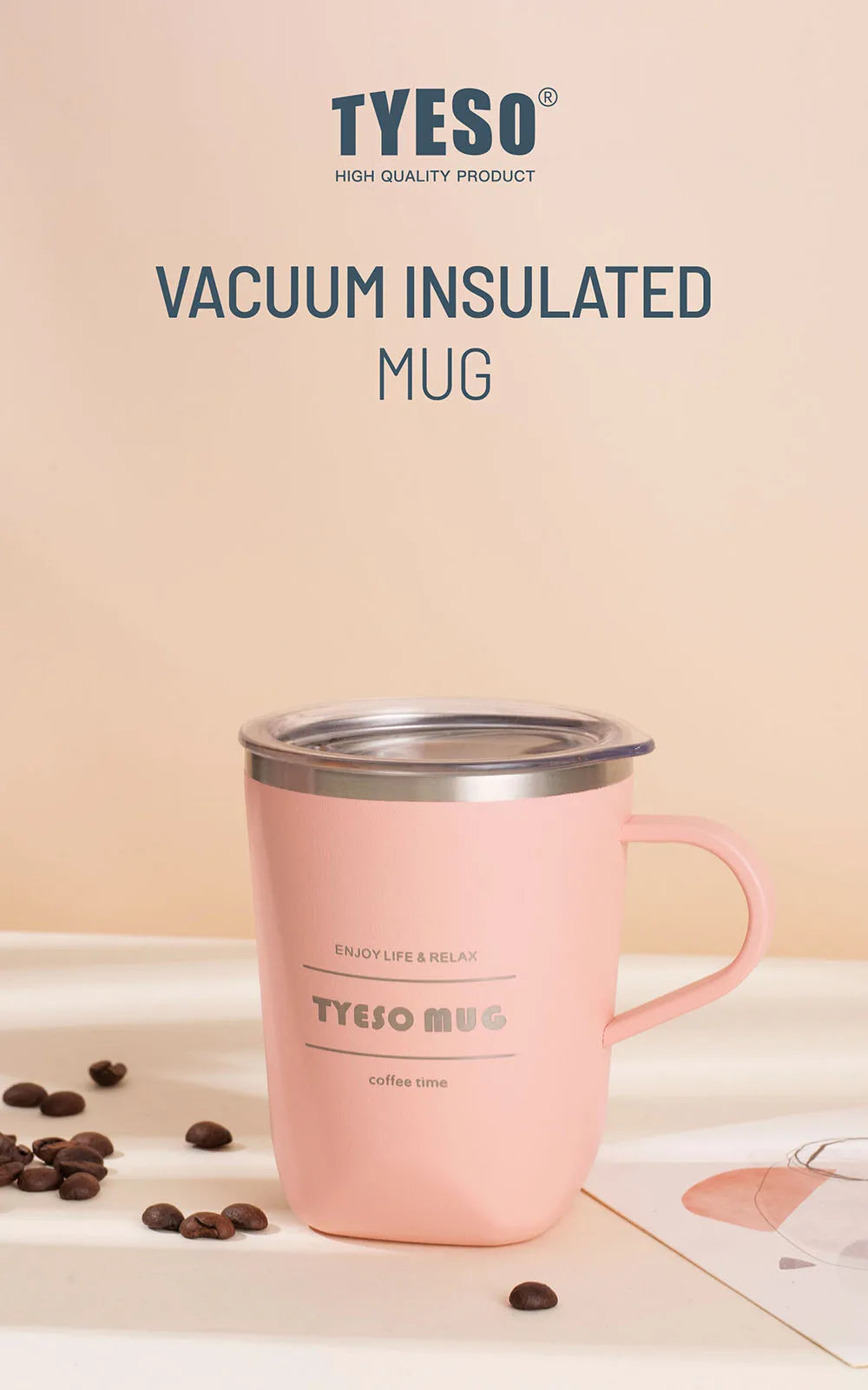 TYESO Vacuum Insulated Stainless Steel Coffee Mug with Handle - Durable, Leakproof, and Stylish Design for Hot & Cold Beverages