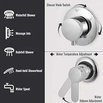 Stainless Steel Shower Panel Tower System with Multi-Function Rainfall, Waterfall, Massage Jets, Tub Spout, and Hand Shower for Home, Hotel, Resort