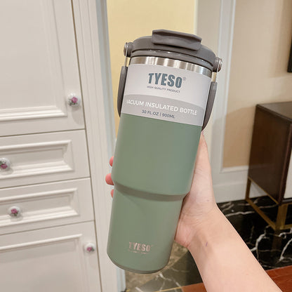 TYESO Insulated Stainless Steel Tumbler with Handle & 2-in-1 Straw Lid - Vacuum Sealed Travel Mug for Hot & Cold Beverages