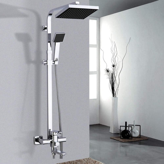 Chrome wall-mounted bath shower mixer faucet with 8-inch shower head