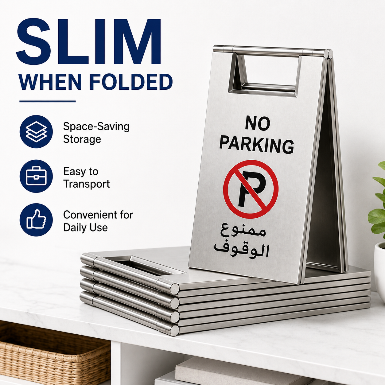 Stainless steel A-frame no parking warning sign for parking-control areas
