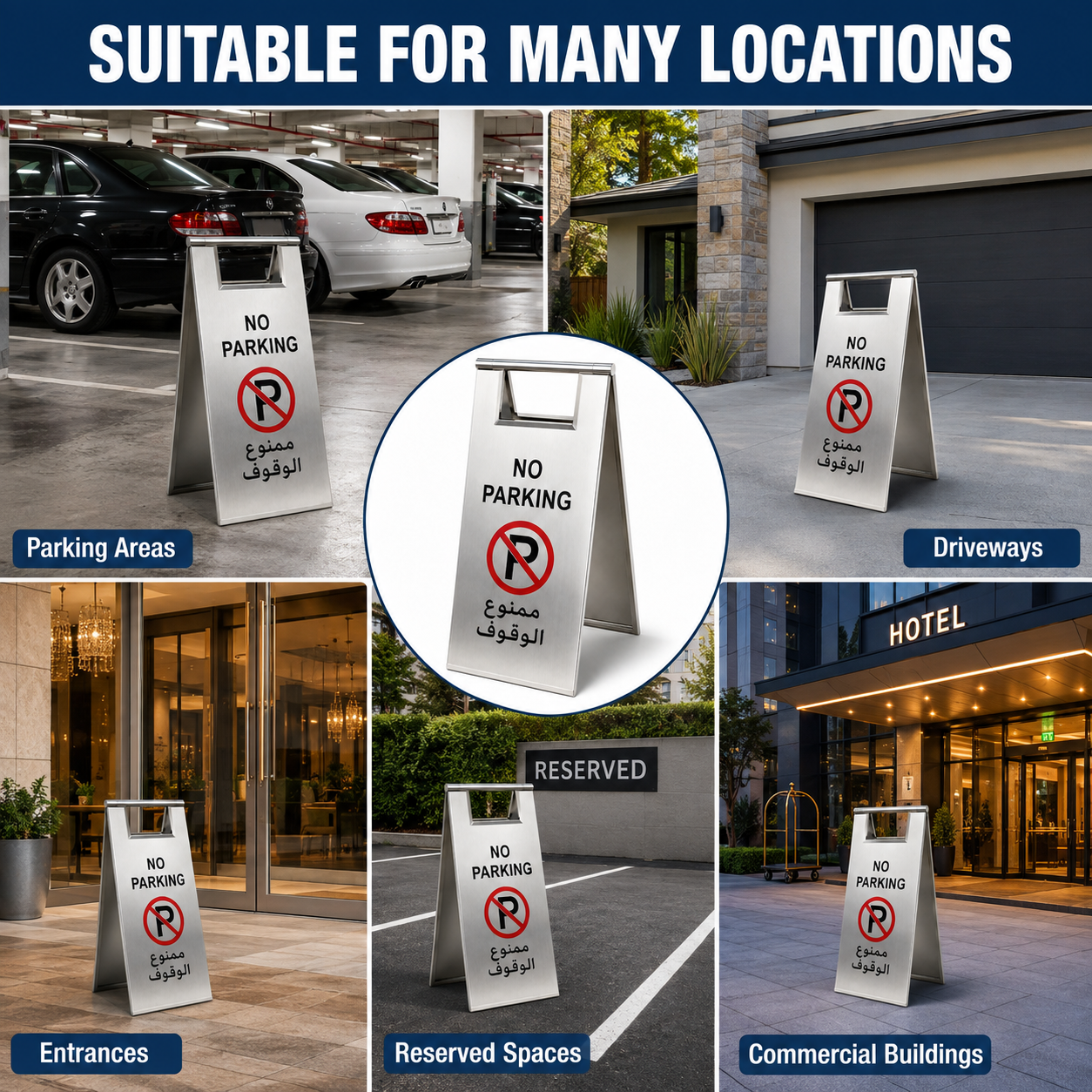 TAZEET foldable no parking floor sign with integrated carry handle