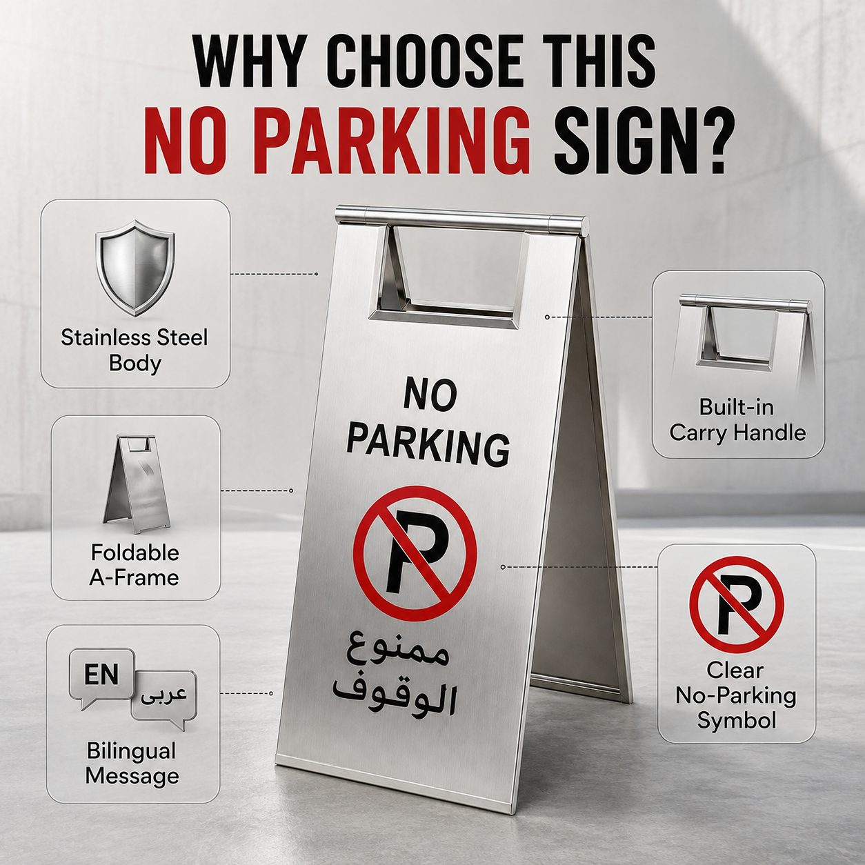 TAZEET 23 x 31 x 60 cm stainless steel foldable no parking sign