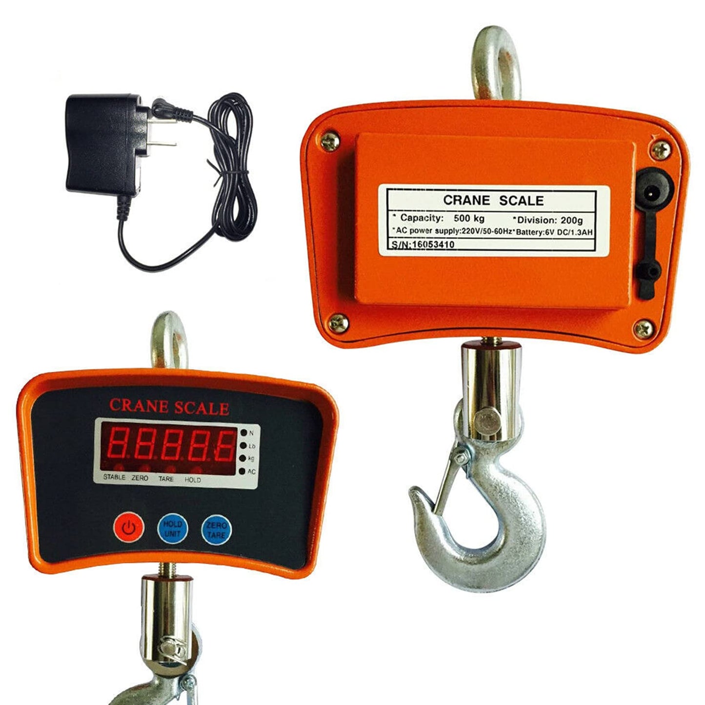 500kg / 1100lb Industrial Digital Hanging Scale – LCD Display, Rechargeable, Tare Function
