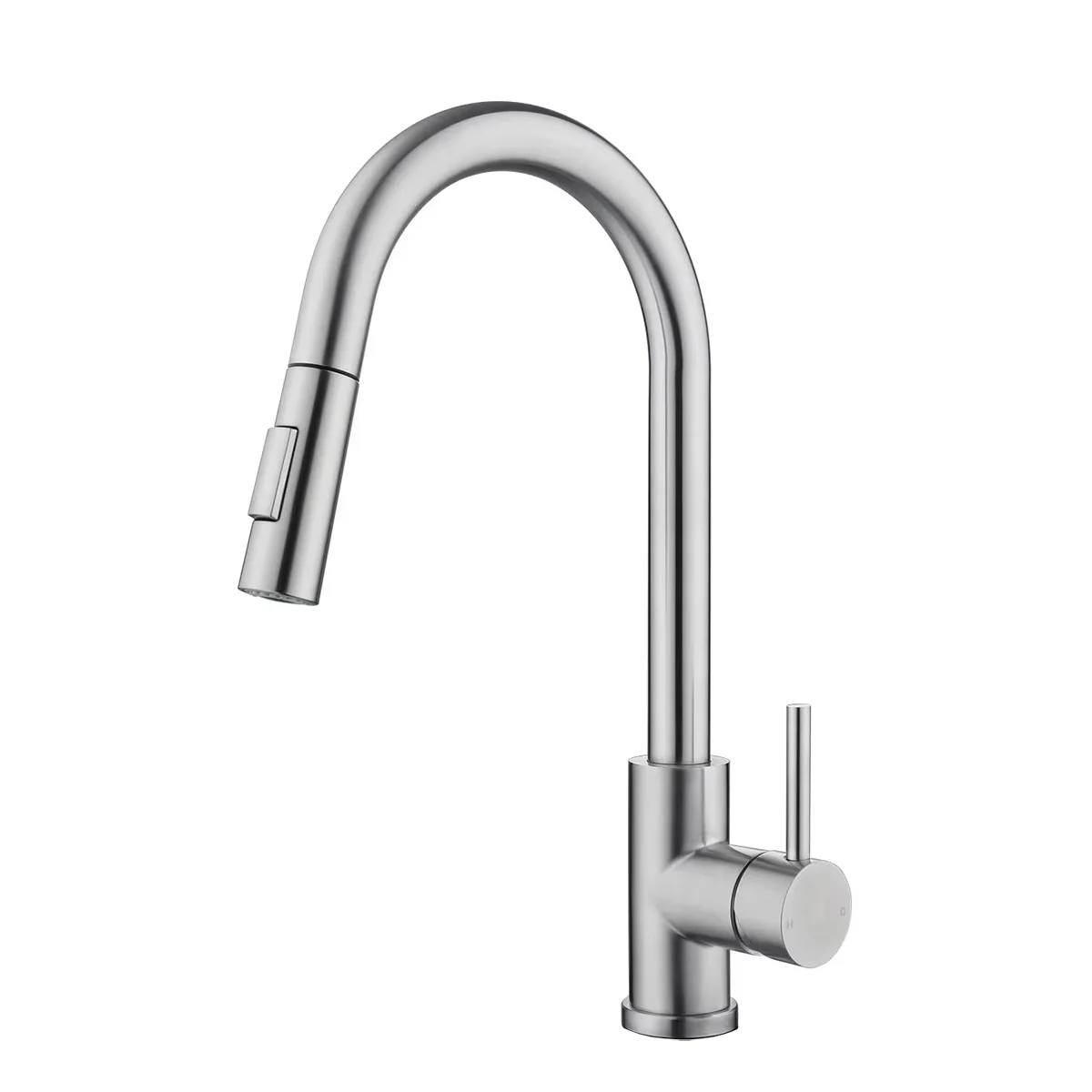 Chrome kitchen faucet on a white background with Aquabike logo.
