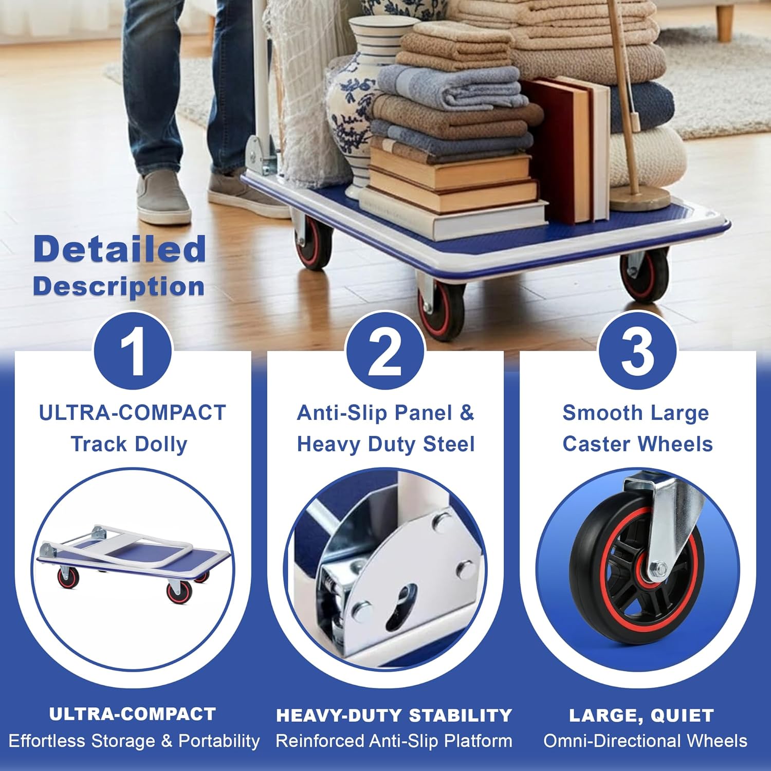Heavy-Duty Platform Trolley 300kg with Foldable Handle - product image 3