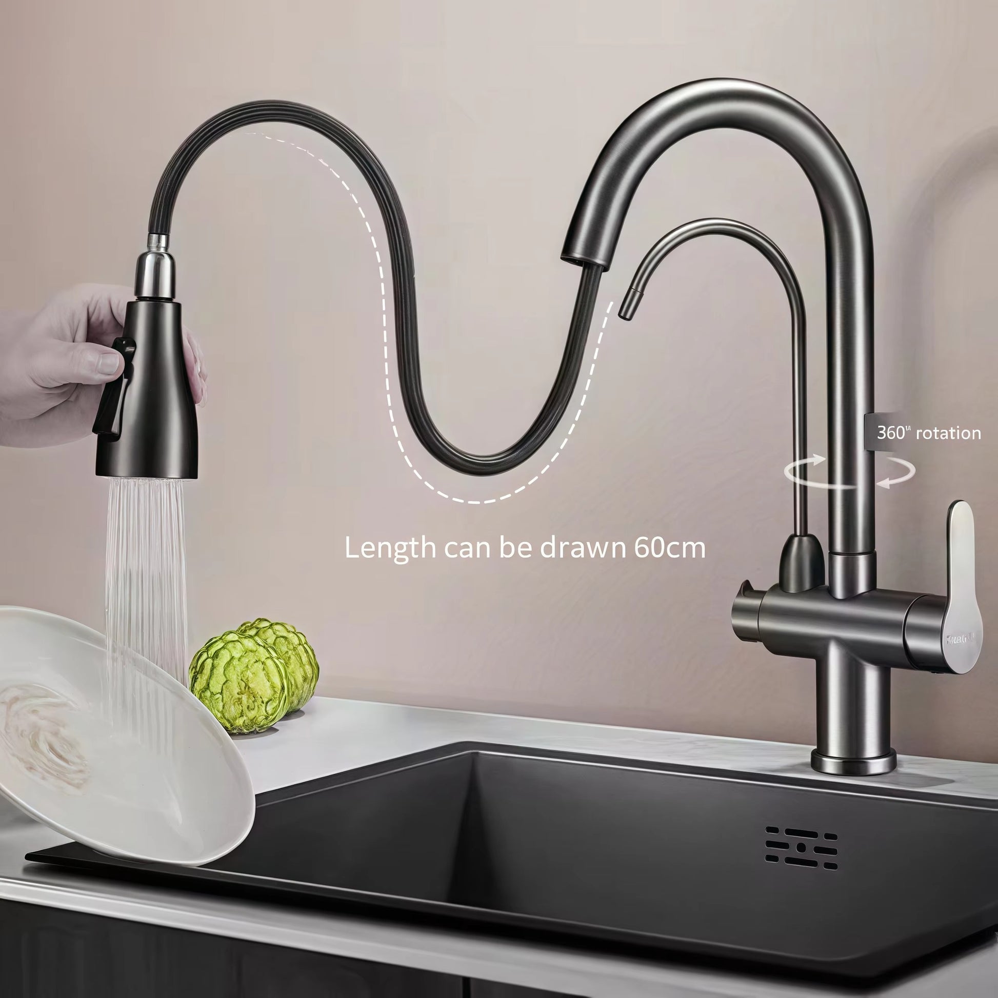 Kitchen Faucet with Pull-Down Sprayer – High Arc Stainless Steel Mixer Tap - product image 12