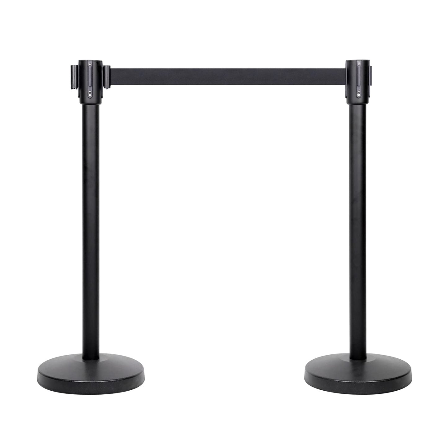 Retractable queue barrier stanchion with 2-metre black belt and weighted base