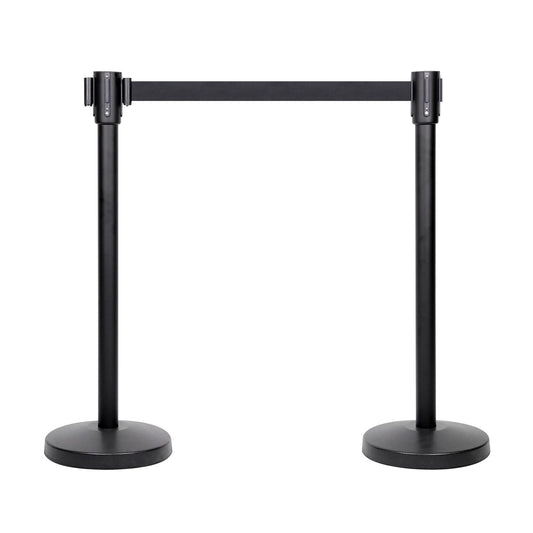 Retractable queue barrier stanchion with 2-metre black belt and weighted base