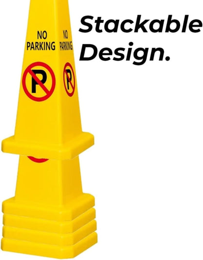 Yellow no parking safety cone barrier shown from the side