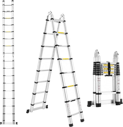 TAZEET Aluminum Telescoping Ladder, A-Frame & Extension, Balance Bar – 1.6m+1.6m to 4.0m+4.0m