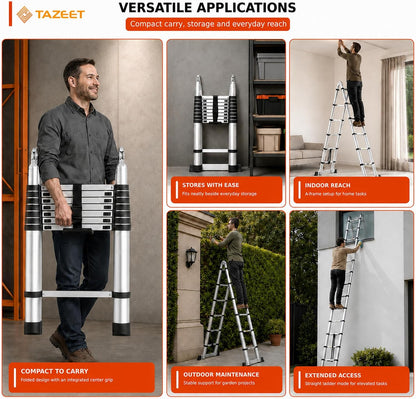 TAZEET Aluminum Telescoping Ladder, A-Frame & Extension, Balance Bar – 1.6m+1.6m to 4.0m+4.0m